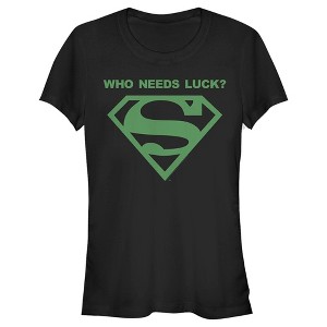 Juniors Womens Superman St. Patrick's Day Who Needs Luck? T-Shirt - 1 of 4