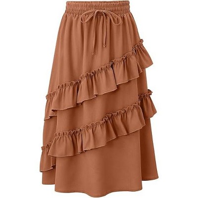 Girls Summer High Waisted Maxi Skirt Ruffle Hem Cute Long Skirts with Elastic Waistband for Kid Girl 5-14Y