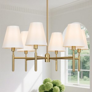 LamQee Large Farmhouse Wheel Chandelier Mid-century Pendant Fixture with Fabric Shades for Interior Lighting - 1 of 4