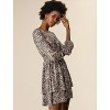 Allegra K Women's Leopard Print Crew Neck Smock Waist Long Sleeve Ruffle Mini Dress - 4 of 4