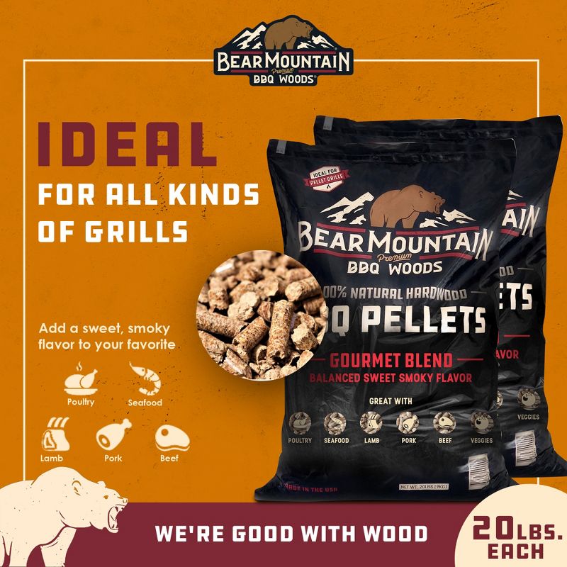 Bear Mountain FK99 Premium All Natural Low Moisture Hardwood Smoky Gourmet Blend BBQ Smoker Pellets for Outdoor Grilling, 20 Pound Bag (2 Pack), 3 of 7