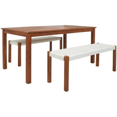 Aquina Natural and White Acacia Wood 4-Person Dining Set