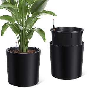 Tall Round Planter Set of 2, 19.5''H x 19.9"Dia Large Planters for Indoor Plants with Built-in Drainage and a Water Level Monitor and Wheels for Patio - 1 of 4