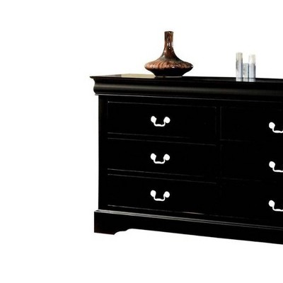 Louis Philippe III Sleek Black 6-Drawer Dresser with Nickel Handles