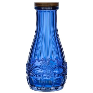 Elle Decor Color Glass Carafe with Wood Lid, Leak-Proof Glass Pitcher for Water, Juice, Mimosa Bar, Iced Tea,1 Liter, Dishwasher Safe - 1 of 4