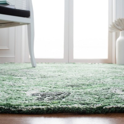 Hand-Tufted Green and Ivory Wool Square Area Rug, 4' x 4'