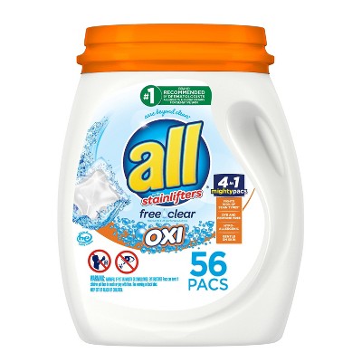 All Mighty Pacs Free Clear Laundry Detergent Pacs with OXI Stain Removers - 56ct