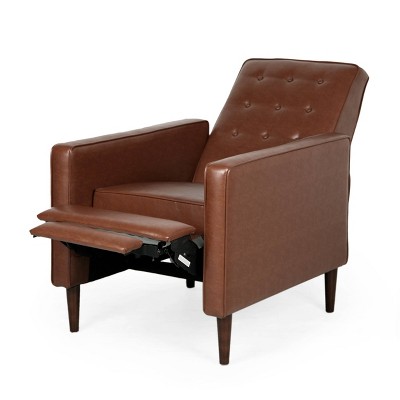 Cognac Brown Faux Leather Mid-Century Modern Recliner
