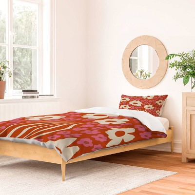 Deny Designs Miho Flowerpot in Orange and Pink Duvet and Sham Set