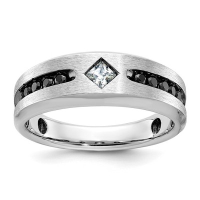Black Bow Jewelry Mens 8mm 14K White Gold Black Rhodium Black/White Diamond Tapered Band