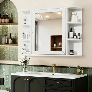 Spassway 24"H*31"W White Medicine Cabinet with Adjustable Shelves Wall Mounted Bathroom Storage Cabinet with Mirror - 1 of 4