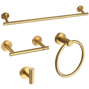 Itopfox Brushed Gold Bathroom Hardware Set 4 Piece Stainless Steel Wall Mount Includes 24 Inch Towel Bar Ring Toilet Paper Holder - 1 of 4