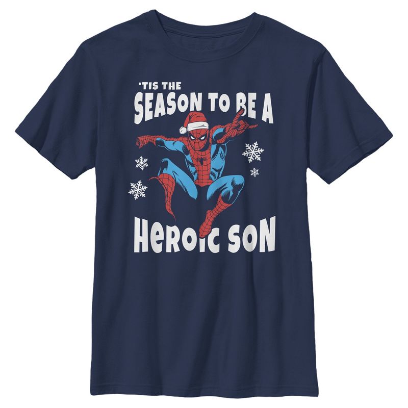 Boy's Marvel Christmas Spider-Man Heroic Son T-Shirt, 1 of 4
