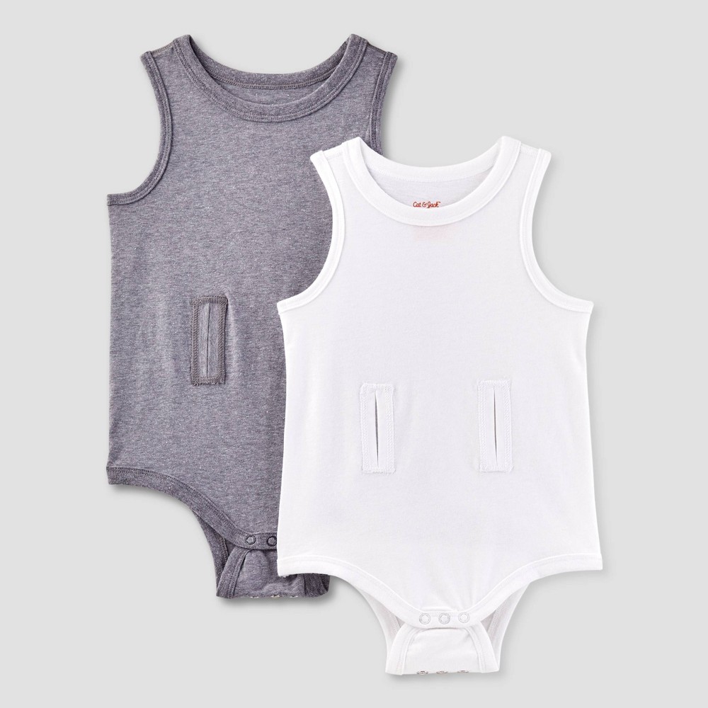 Toddler Adaptive 2pk Tank Bodysuit with Abdominal Access - Cat & Jack™ White/Gray 4T