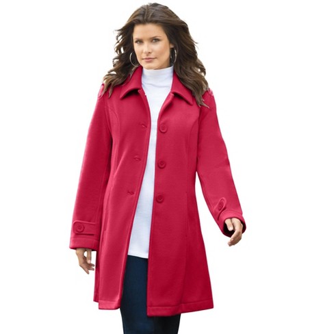 Roaman's Women's Plus Size Petite Plush Fleece Jacket, M - Classic Red