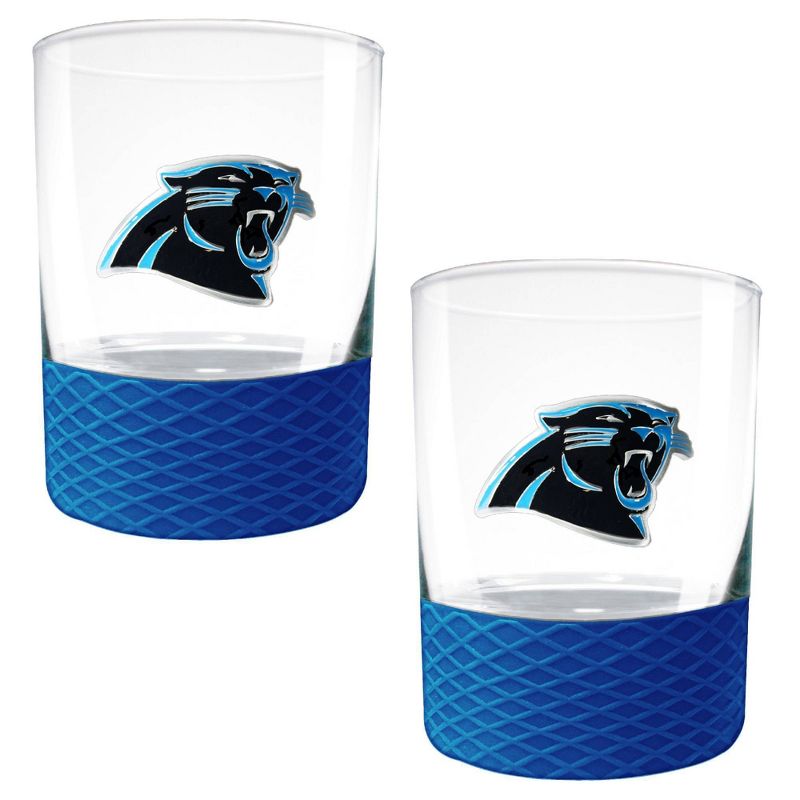 NFL Carolina Panthers 14oz Rocks Glass Set with Silicone Grip - 2pc, 1 of 2