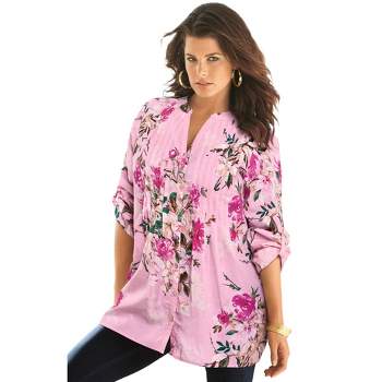 Roaman's Women's Plus Size English Floral Big Shirt