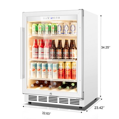 Hooure 24-Inch Beverage Refrigerator - 190 Can Under Counter/Freestanding Cooler with Reversible Door