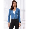 INSPIRE CHIC Women's Regular Fit Notched Lapel Ruched Sleeve Business Crop Blazer - 3 of 4