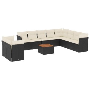 vidaXL Patio Sofa Set with Cushions Outdoor Furniture 11 Piece Poly Rattan - Black and Cream - 1 of 4