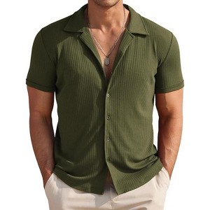 COOFANDY Mens Knit Button Down Short Sleeve Button Up Shirt Summer Casual Beach Tops - 1 of 4