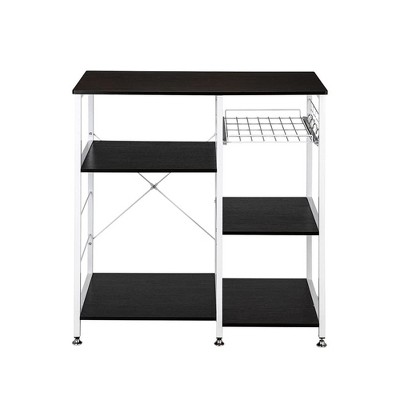 90X40X84cm Floor-Standing 4-Layer Microwave Oven Rack with Pull-Out Basket+X Cross Piece
