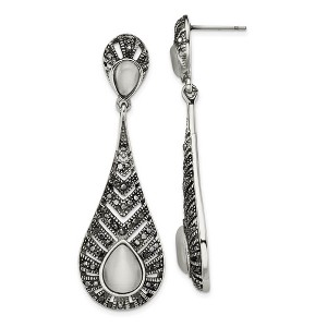 Black Bow Jewelry Marcasite & Cat's Eye Teardrop Post Dangle Earrings in Stainless Steel - 1 of 4