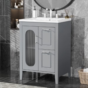 MOEPISY 24 inch Bathroom Vanity with Sink, Bathroom Vanity Cabinet with Two Drawers and Door, Adjustable Shelf - 1 of 4