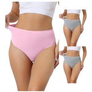 Allegra K Women's High-Waisted Tummy Control Stretch T-back Breathable Comfortable Thongs 3 Packs - 1 of 4
