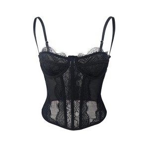 Women's Sexy Lace Bodysuit Sheer Mesh Shapewear Skinny Top Camisole Corset Bodysuit - 1 of 4