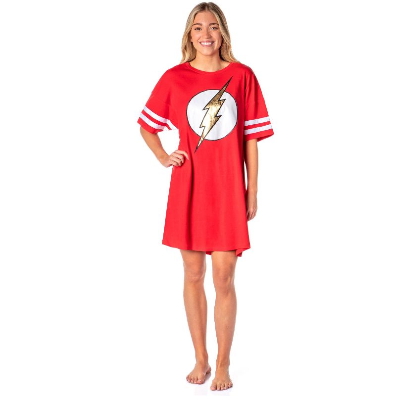 DC Comics Womens' The Flash Classic Symbol Nightgown Pajama Shirt Dress Red, 4 of 5