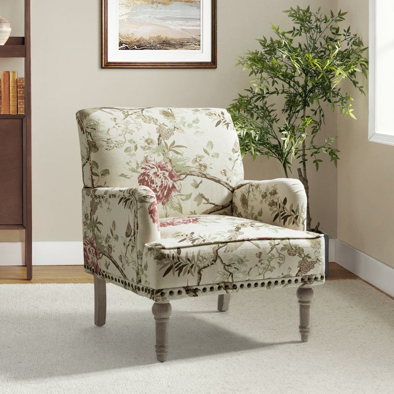 Reggio  Traditional  Wooden Upholstered  Armchair with Floral Patterns and  Nailhead Trim | ARTFUL LIVING DESIGN, 2 of 11