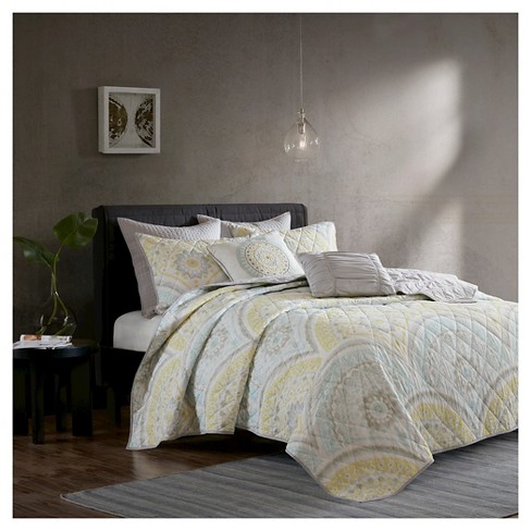 Yellow Leyla 100 Cotton Printed Coverlet Set Full Queen 7pcs Target