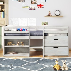 Whisen Modern Design Twin Size Loft Bed with Two Shelves and Two Drawers - 1 of 4