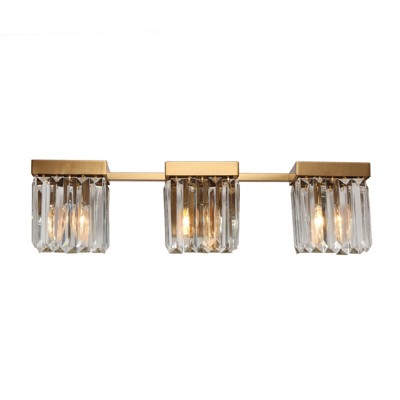 LNC Labradorite 22.2-in 3-Lights Polished Gold with Crystal Glass Square Modern/Contemporary Bathroom Vanity Lights