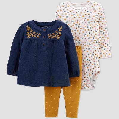 Baby Girls' Gauze Top & Bottom Set - Just One You® made by carter's Navy/Gold 12M