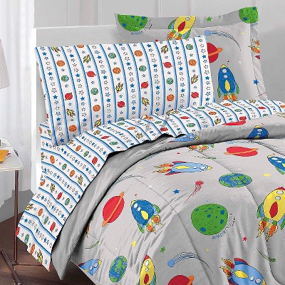 Gray Twin Microfiber Space Rocket Bed in a Bag Set