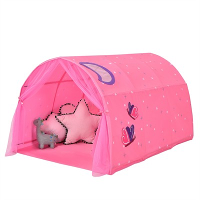 Infans Kids Dream Bed Tent, Portable Baby Playhouse Privacy Space Twin w/Double Net Curtain, Inner Pocket & Carrying Bag, Children Play Tent, Pink
