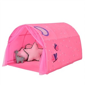 Infans Kids Dream Bed Tent, Portable Baby Playhouse Privacy Space Twin w/Double Net Curtain, Inner Pocket & Carrying Bag, Children Play Tent, Pink - 1 of 4