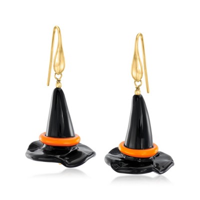 Ross-Simons Italian Multicolored Murano Glass Halloween Witch Hat Drop Earrings in 18kt Gold Over Sterling
