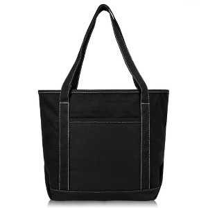 Dalix 20" Solid Color Cotton Canvas Shopping Tote Bag - 1 of 4