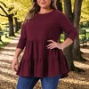 Women's Plus Size Casual Knit Babydoll Long Sleeve Peplum Blouse - Agnes Orinda - 2 of 4