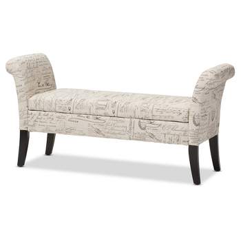 Avignon Script - Patterned French Laundry Fabric Storage Ottoman Bench - Baxton Studio