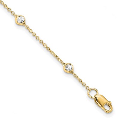 Black Bow Jewelry 14k Yellow Gold 1/2 Ct Lab Grown Diamond (E-F, VS1) Station Anklet - 9in
