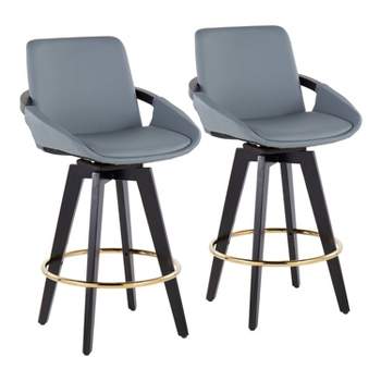 Set of 2 Cosmo PU Leather/Metal/Wood Counter Height Barstools Black/Gold/Gray - LumiSource