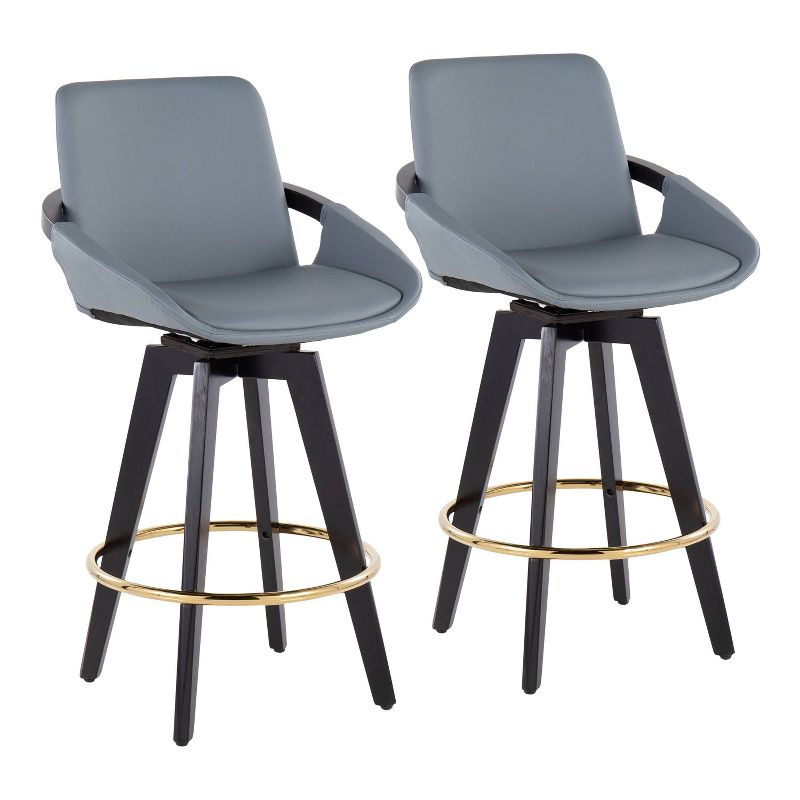 Set of 2 Cosmo PU Leather/Metal/Wood Counter Height Barstools Black/Gold/Gray - LumiSource, 1 of 10