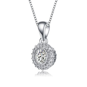 Classy rhodium-plated pendant necklae featuring a rounded cubic zirconia for an elegant timeless touch of sophistication - 1 of 3