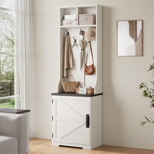 Tall Hall Tree with Shoe Storage, 77-Inch Dark Brown Mudroom Organizer with Coat Rack - 1 of 4