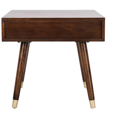 Transitional Square Wood & Metal End Table with Gold Accents