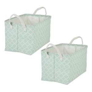 Design Imports Set of 2 Rectangle L 10.5 x 17.5 x 10 Pe Coated Cotton Poly Laundry Bins Lattice Aqua - 1 of 4